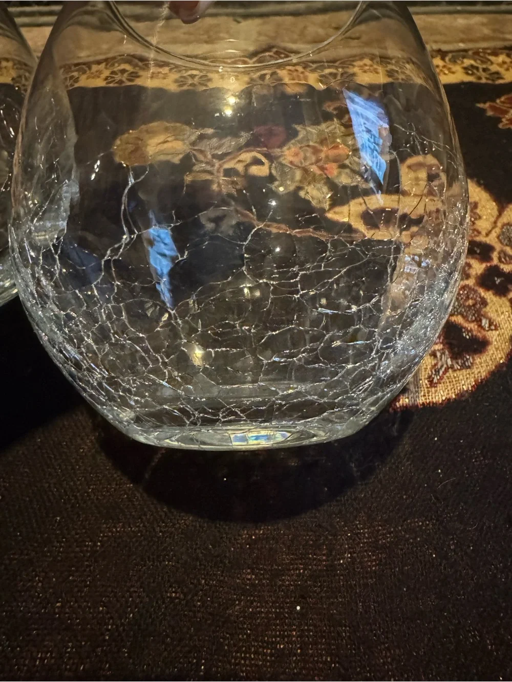 Pier 1 Imports Clear Crackle Glass Stemless Wine Glasses Set of 2 Handcrafted